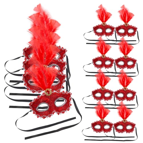 QUMIIRITY 12 Stück Maskerade Maskenrequisiten the hallow halloween mitgebsel wundrrschön LED-Maske Maskerade für Frauen rot halloween deko Karnevalsmaske prop Cosplay-Maskerade-Masken Feder von QUMIIRITY