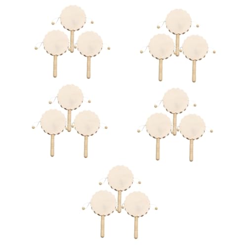 QUMIIRITY 15 STK Handgefertigtes Kinderspielzeug Unvollendete Klappertrommel Rasseltrommel-Ornamente DIY Liefert DIY Malerei Rasseltrommel Musikinstrumente Spielzeug Ahorn Beige von QUMIIRITY