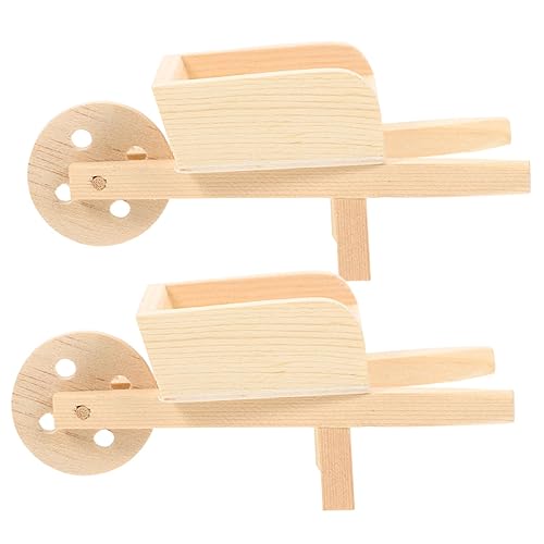 QUMIIRITY 2 STK Mini-Kinderwagen Mini-Handanhänger Spielzeugwagenmodell Kinderschubkarre Mini-Schubkarre bastelzeug handwerkskunst Puppenhauskarren Miniatur-Wagen-Schubkarren-Modelle Holz von QUMIIRITY