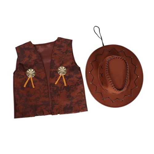 QUMIIRITY 2 Teiliges Halloween Cowboy Kostüm Für Westernkostüm Cowboy Outfit Set Mit Hut Und Weste Für Jungen Und Kleinkinder Halloween Anzieh Rollenspiele Mottoparty M von QUMIIRITY