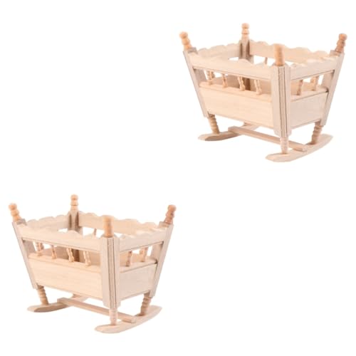 QUMIIRITY 2St Wiegenbett Modell Kinderspielzeug Schmuck Miniatur Wiege Miniaturen Wiegenmodell Miniatures holzspielzeug Dollhouse Furniture holzdeko Mini-Simulationsmöbel Mini-Wiege Birke von QUMIIRITY