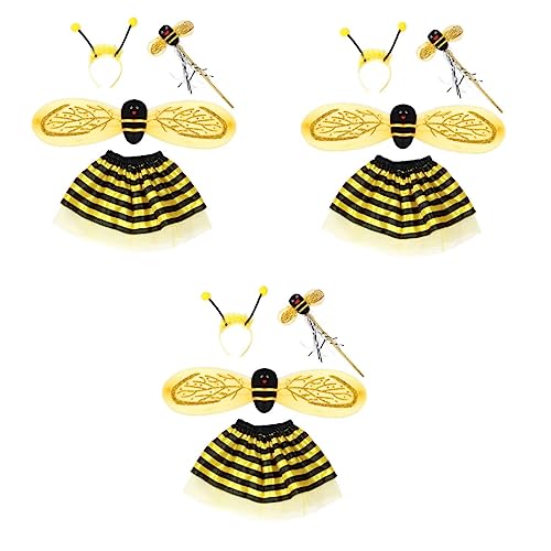 QUMIIRITY 3St Kit mit Stirnband und Rockflügeln Bienenkostüm für Kleinkinder Mädchen Gelb Bienenflügel Kinder Bienenanzug für bee Costume Party-Outfits für Kinder Party-Cosplay-Kostüm Yellow von QUMIIRITY