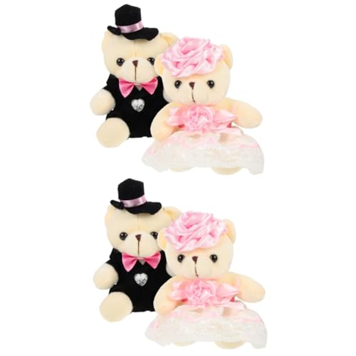 QUMIIRITY 4 Stück Hochzeitsbärenpuppe ausgestopftes Bärenspielzeug tragen Dachs Hochzeitsgeschenk Plüschbär Plüschbärchen Brautpaar dekoratives Puppenspielzeug Kuscheltier PP Baumwolle Rosa von QUMIIRITY