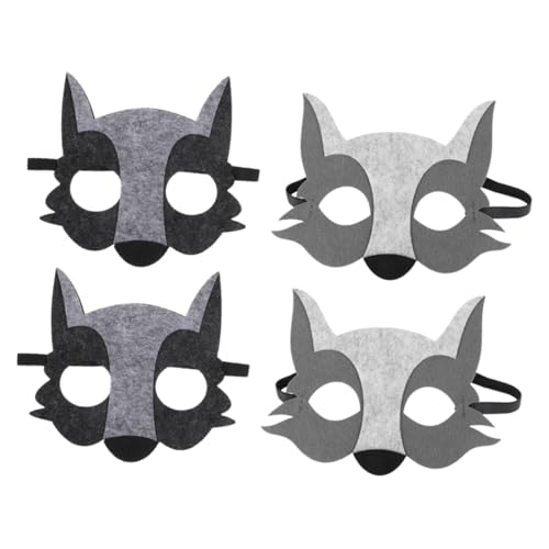 QUMIIRITY 4 Stück Maske verkleiden Wolfsschädelmaske Hautpflege Hundemaske Tiere halloween costume halloween kleidung Maskerade Tiermaske Halbgesichtsmaske Wolf Filzstoff von QUMIIRITY