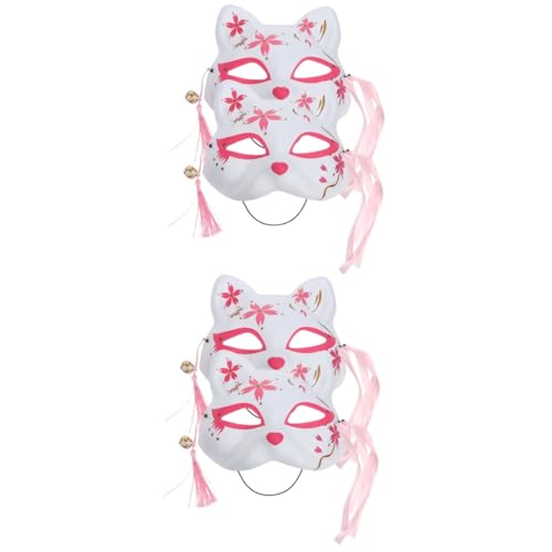 QUMIIRITY 4 Stück Sakura-Fuchs-Maske Halloween-Tier Halloween-Katzenmasken Maskerade-Masken für Frauen Cosplay-Masken Kostüm fox mask halloween costume Maskenstütze Party-Maske Plastik Rosy von QUMIIRITY