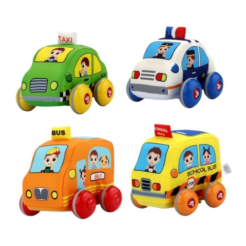 QUMIIRITY 4 Stück Stoff Rückziehauto Kinderspielzeug Mini Automodell Rückziehauto Spielzeug Kinderauto Spielzeug Rückzieh Action Autos Auto Spielzeug Für Kinder Mini Bus Taxi von QUMIIRITY