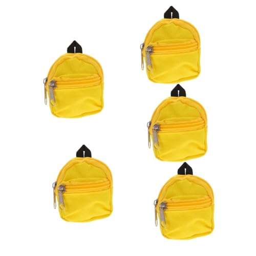 QUMIIRITY 5st Puppenrucksack Puppenzubehör Puppenkoffer Kleiner Rucksack Schließfach Süße Puppentasche Miniatur Puppenschrank Mini-Rucksack-schlüsselanhänger Büchertasche Yellow Polyester von QUMIIRITY