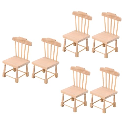 QUMIIRITY 6 STK Kleiner Mini-Stuhl Mit Dünner Linie Mini-hausbedarf Ministuhl Aus Holz Kleine Holzstuhl-Requisite Mini-stuhlverzierung Miniaturstuhl Mini-hausschmuck Stuhlmodell Khaki Birke von QUMIIRITY