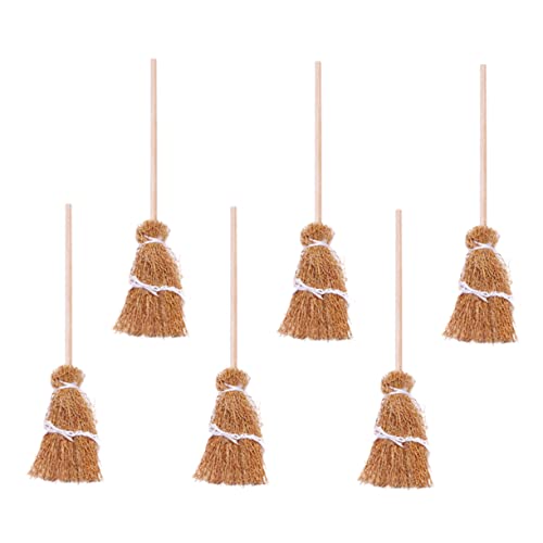 QUMIIRITY 6st Puppenhausbesen Mini-dekor Mini-Besen-Handwerk Mini-hausdekor-Accessoires Halloween-besenstiel-Spielzeug Miniaturbesen Reinigungszubehör Kleiner Besenstiel Light Brown Holz von QUMIIRITY