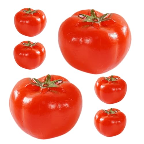 QUMIIRITY 6st Simulierte Tomate Simulation Gefälschter Gemüsemodelle Gefälschte Gemüsedekoration Lebensechtes Gemüse Gemüsedekorationen Gefälschtes Gemüse Realistisches Tomatenmodell PVC Rot von QUMIIRITY