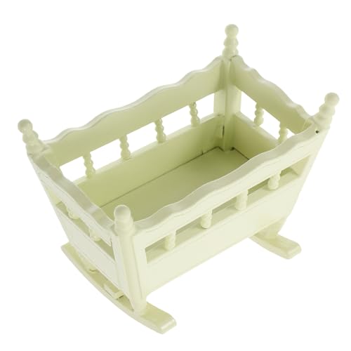 QUMIIRITY Babywiege Puppenminibett Miniatur-möbelornament Mini-möbel Puppenmöbel-Requisiten Mini- -puppenbett Puppenbett Aus Holz Mini-hausbett Miniaturbett Aus Holz Birke Light Green von QUMIIRITY