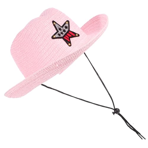 QUMIIRITY Cowboyhut Für Hut Mit Breiter Krempe Helm Kinderhüte Strand Kleinkind Mütze Hüte Für Draußen Sonnenhut Erster Geburtstagshut Cowgirl-hut Kappe Stroh Rosa von QUMIIRITY