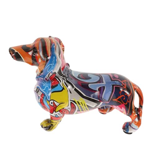 QUMIIRITY Dackel-hundeschmuck Graffiti-tierstatue Welpenfiguren Simulierte Hundestatue Bulldogge-gartendekoration Sammelbare Tierfiguren Dackel-skulptur Bunte Kunsttiere Dackelfigur Harz von QUMIIRITY