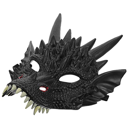 QUMIIRITY Drachenmaske Geführte Gesichtsmaske Schwarze Gesichtsmaske Cosplay-maske Masse Gruselige Halloween-maske -stirnband Maskerade Masse Kostüme Drachen Halb Black Pu von QUMIIRITY