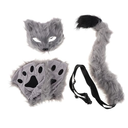 QUMIIRITY Halloween- Maskenball Plüsch tiermasken Hundemaske katzenmaske Wolfsmasken graues Wolfskostüm Therische Frackkostüm Regenmaske flauschige Kunstpelz Grey von QUMIIRITY