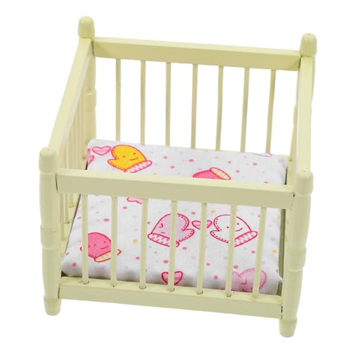 QUMIIRITY Puppenhaus Krippe Puppenhaus Babybett Mini-Möbel Puppenhausmöbel Mini-Hausschmuck Kinderzimmer Miniaturmöbel Puppenbett Modell Miniaturbett Puppenhausbett Polyester Light Green von QUMIIRITY