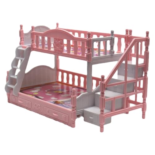 QUMIIRITY Simulationsbett stockbett bunk Bed puppenbett etagenbett Spielzeug-Dekoration Miniatures Mini-Spielzeug Mini-Hausbett Etagenbett im Maßstab 1:12 Mini Etagenbett Plastik Rosa von QUMIIRITY