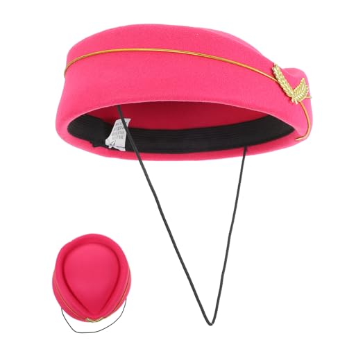 QUMIIRITY Stewardess-Hut Stewardess-Cosplay-Kostüm Fedora-Hut Frauen Melone Mini-Zylinder Flugkopfschmuck rosa Cap Flugbegleiterin Hut Leichter Hut Performance-Hut Imitation Monny Rosy von QUMIIRITY