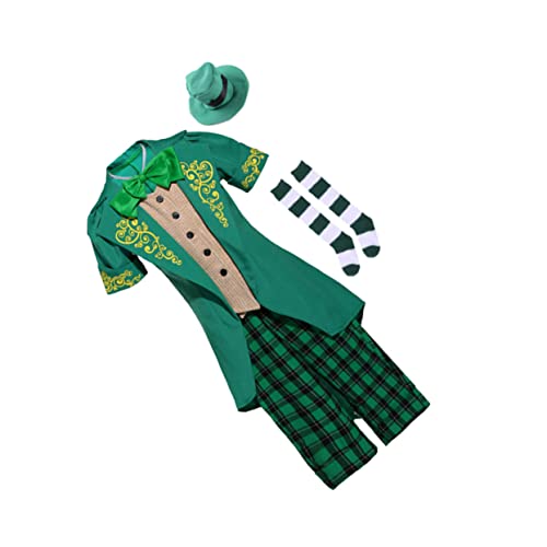 QUMIIRITY ausgefallene Klamotten ausstatten St. Patrick's Day-Outfit St Patrick's Day Kleidung Halloween-Kobold-Kostüm Grünes Kleeblatt-Kostüm Kobold Hut Hosenanzug Kobold Kostüm Green von QUMIIRITY