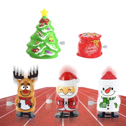 Aufziehspielzeug Weihnachten, 5 Stück Figur Uhrwerk Spielzeug Aufziehfigur Adventskalender Füllung, Weihnachts Wind Up Springspielzeug Mitgebsel Kleinigkeiten Geschenke für Baby Kinder Erwachsene von QUOHE