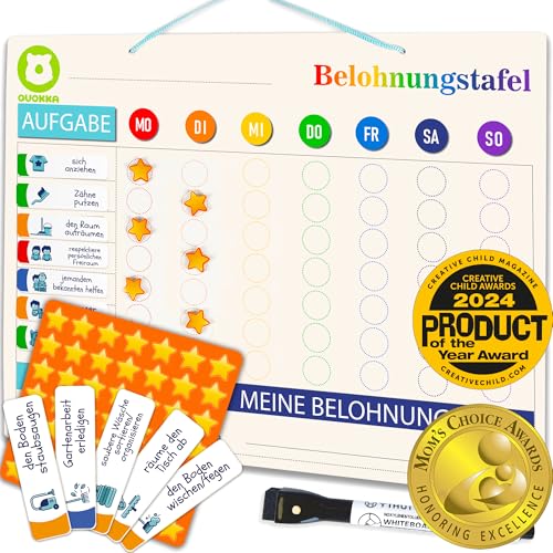 QUOKKA Magnetische Belohnungstafel für Kinder - 40,6x30,5 cm Verhaltenstafel mit 84 Magneten und 102 Sternen - Aufgabentabelle vom Kleinkind bis zum Teenager - Wochenplaner für Kinder QUOKKA Magnetische Belohnungstafel für Kinder - 40,6x30,5 cm Verhaltenstafel mit 84 Magneten und 102 Sternen - Aufgabentabelle vom Kleinkind bis zum Teenager - Wochenplaner für Kinder von QUOKKA