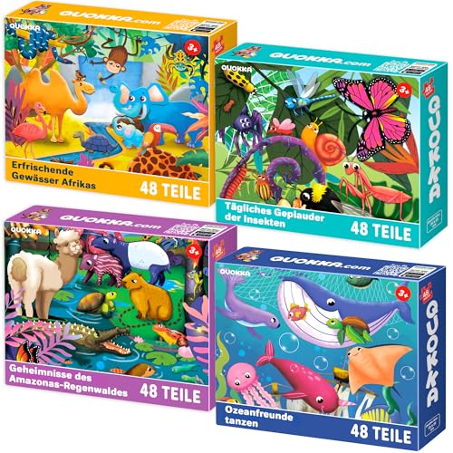 QUOKKA Puzzle ab 4 5 6 Jahre - 4x48 Teile Rahmenpuzzle Spiele für Jungen und Mädchen - Bunte Puzzle mit Amazonas-Regenwald, Insekten und Meerestiere - Geschenk Spielzeug für Kinder 3 7 Jahre QUOKKA Puzzle ab 4 5 6 Jahre - 4x48 Teile Rahmenpuzzle Spiele für Jungen und Mädchen - Bunte Puzzle mit Amazonas-Regenwald, Insekten und Meerestiere - Geschenk Spielzeug für Kinder 3 7 Jahre von QUOKKA