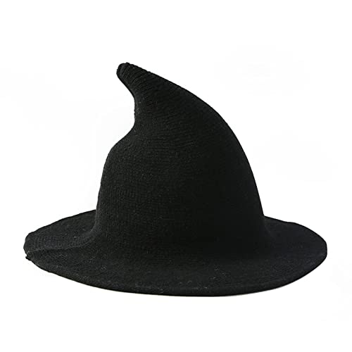 Halloween Baumwolle Garn Strick Zauberer Hut Faltbar Schwarz Farbe Scharfe Spitze Hexe Hut Mädchen Breite Krempe Kostüm Cosplay Party Hut Zubehör von QUUPY