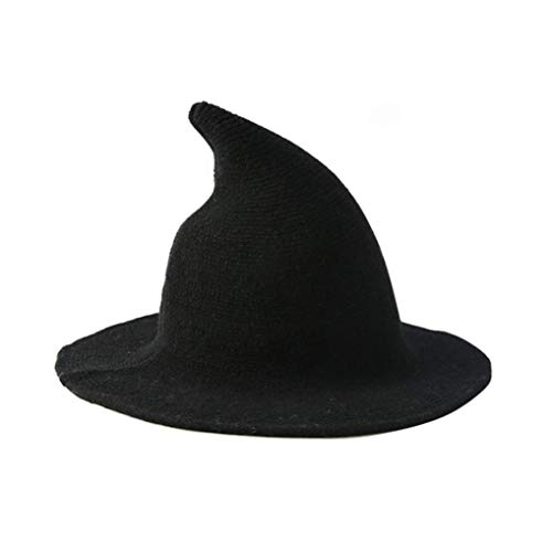 Hexenhut für Damen, spitz, faltbar, breite Krempe, Strickmütze für Halloween, Weihnachten, Kostümparty, Schwarz von QUUPY