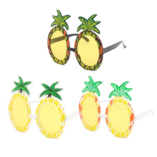 QUUPY 3 Paar lustige Ananas-Form-Partybrillen, hawaiianische tropische Ananas-Sonnenbrille, Verwendung im Sommer-Partyzubehör von QUUPY