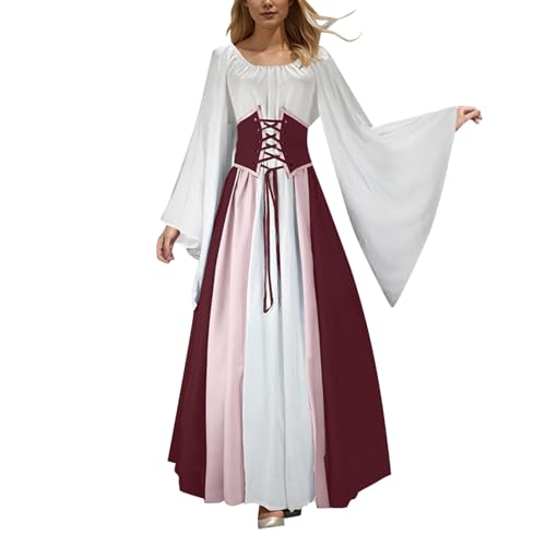 QVNXVO Gothic Kleidung Damen Damen COS Mittelalterliches Renaissance Damenkleid Langer Rock Bühnenkostüm Cosplay Retro-Kostüm Lang Kleider Ballkleid für Halloween Karneval von QVNXVO