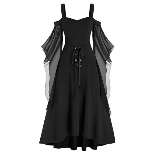 QVNXVO Gothic Kleidung Damen Damen Halloween Retro Mittelalterkleid mit Kapuze Quadratischer Ausschnitt Krawatte, Glockenärmel Schwingender Rock Bühnenaufführungskostüm Kleid im Palaststil von QVNXVO