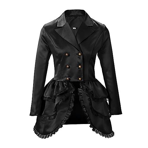 QVNXVO Gothic Kleidung Damen Elegant Retro Kleider Zweireihiges mittelalterliches Renaissance-Bühnenkostüm im Retro-Gothic-Stil mit Spitze Halloween Karneval Kostüm von QVNXVO