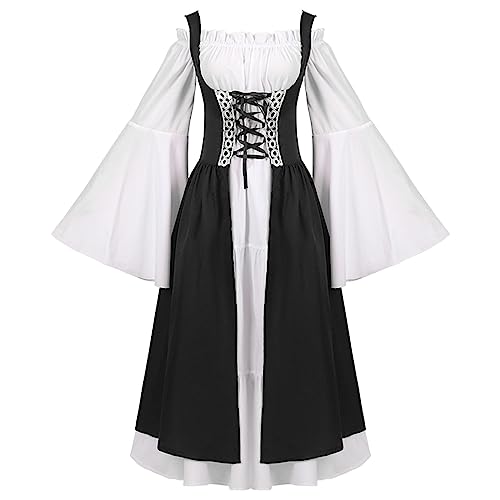 QVNXVO Gothic Kleidung Damen Elegant Retro Maxirock Zweiteiliges Kleiderset im Retro-Stil der Mitte des Jahrhunderts Halloween-Cosplay-Kostüm Gefüttertes Kleid Ballkleid von QVNXVO