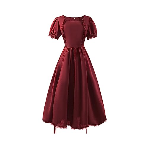 QVNXVO Gothic Kleidung Damen Elegant Retro Mittelalterliches Renaissance-Kleid mit langem Rock und Kordelzug Halloween-Kostüm Maskerade-Kostüm Ballkleid von QVNXVO