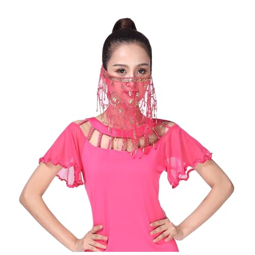 QVNXVO Karnevalsmaske Damen Karneval Mesh Pailletten Schleier Tanzkostüm Performance Maske Bauchtanz Schleier Schmuck Mesh Gesichtsmaske Mesh Maske von QVNXVO