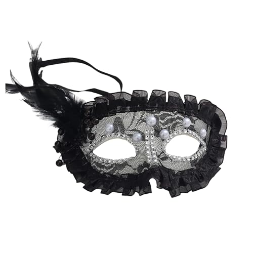 QVNXVO Karnevalsmaske Damen KarnevalPrinzessin spitze maske imitation perle feder high-end-frauen spitze maskerade nachtclub requisiten von QVNXVO