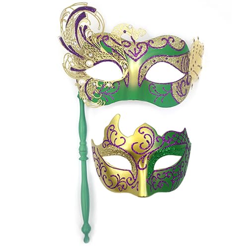 QVNXVO Karnevalsmaske Karneval bemalte Halbgesichtsmaske Set Handheld Stick Perlenkette Pailletten Paartanz Karneval Dekorationen Venezianische Masken für Frauen von QVNXVO