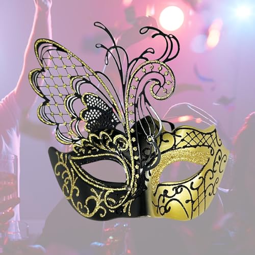 QVNXVO Venezianische Masken Damen Karneval Glänzend vergoldete Eisenkunst, mehrwinklig bemalte Partymaske Hochzeitsrequisiten Maskerade Karneval von QVNXVO