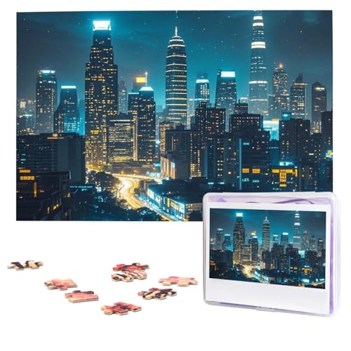 Puzzle 1000 Teile (74,9 x 50 cm), personalisiertes Puzzle, Stadt-Nachtansichtspuzzle, herausforderndes Fotopuzzle mit Aufbewahrungstasche, Bilderpuzzle für Erwachsene und Familie von QVUEagriSJ