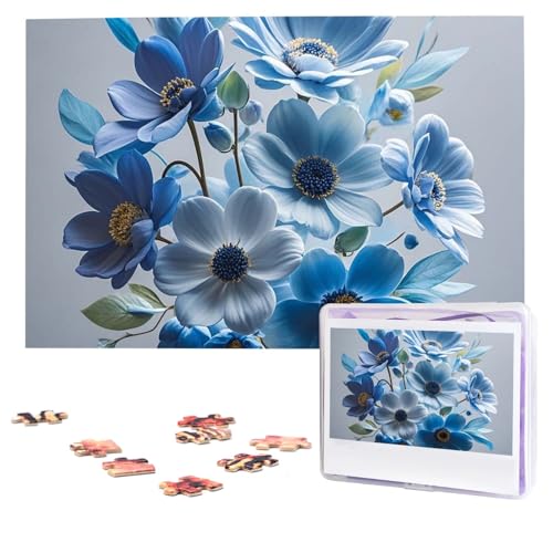 Puzzles, 1000 Teile (74,9 x 50 cm), personalisierbar, blau, abstrakte Blumen, Puzzle, anspruchsvolles Fotopuzzle mit Aufbewahrungstasche, Bilderpuzzle für Erwachsene und Familie von QVUEagriSJ