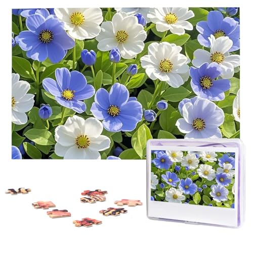 Puzzles, 1000 Teile (74,9 x 50 cm), personalisierbar, blau-weißes Blumenpuzzle, anspruchsvolles Fotopuzzle mit Aufbewahrungstasche, Bilderpuzzle für Erwachsene und Familie von QVUEagriSJ