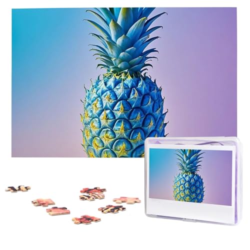 Puzzles, 1000 Teile (74,9 x 50 cm), personalisierbar, blaue Ananas-Puzzle, anspruchsvolles Fotopuzzle mit Aufbewahrungstasche, Bilderpuzzle für Erwachsene und Familie von QVUEagriSJ