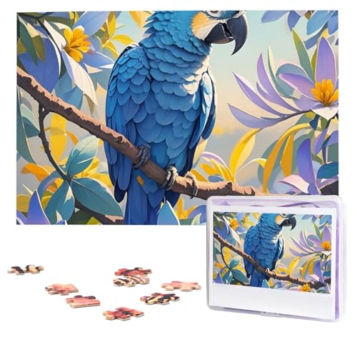 Puzzles, 1000 Teile (74,9 x 50 cm), personalisierbar, blauer Papagei in Blumen, Puzzle, herausforderndes Fotopuzzle mit Aufbewahrungstasche, Bilderpuzzle für Erwachsene und Familie von QVUEagriSJ