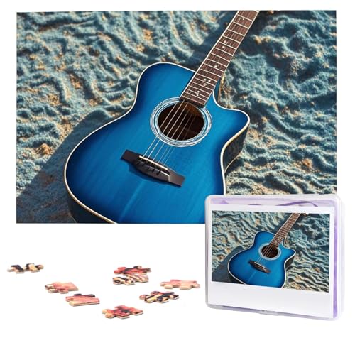 Puzzles, 1000 Teile (74,9 x 50 cm), personalisierbar, blaues Gitarren-Puzzle, anspruchsvolles Fotopuzzle mit Aufbewahrungstasche, Bilderpuzzle für Erwachsene und Familie von QVUEagriSJ