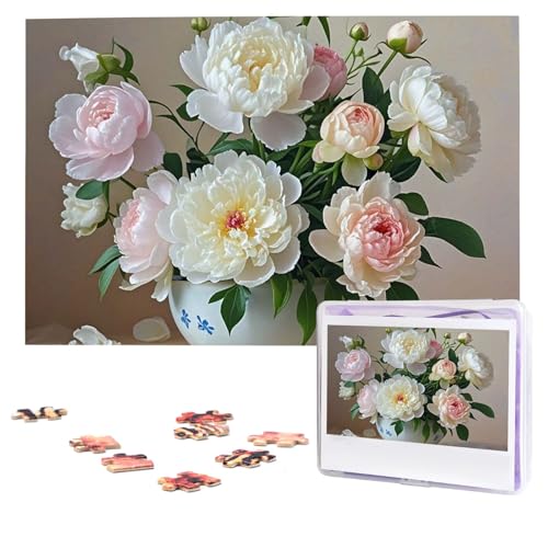 Puzzles, 1000 Teile (74,9 x 50 cm), personalisierte Puzzle, Schüssel mit Pfingstrosen und Rose, herausforderndes Fotopuzzle mit Aufbewahrungstasche, Bilderpuzzle für Erwachsene und Familie von QVUEagriSJ