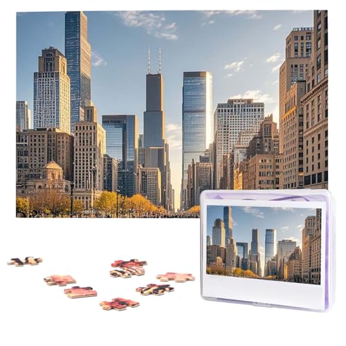 Puzzles, 1000 Teile (74,9 x 50 cm), personalisiertes Puzzle, Chicago-Puzzle, anspruchsvolles Fotopuzzle mit Aufbewahrungstasche, Bilderpuzzle für Erwachsene und Familie von QVUEagriSJ