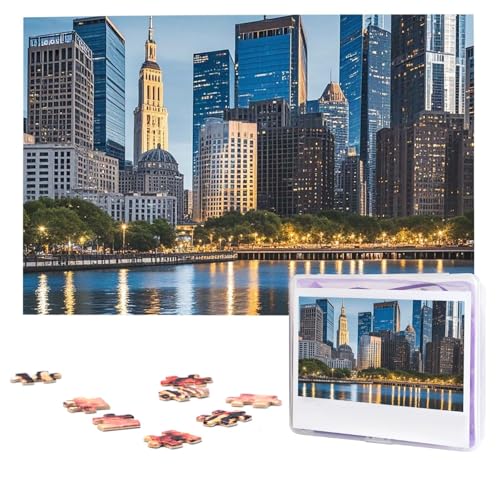 Puzzles, 1000 Teile (74,9 x 50 cm), personalisiertes Puzzle, Chicago reflektiertes Puzzle, herausforderndes Fotopuzzle mit Aufbewahrungstasche, Bilderpuzzle für Erwachsene und Familie von QVUEagriSJ