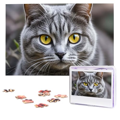 Puzzles, 1000 Teile (74,9 x 50 cm), personalisiertes Puzzle, Katzen mit gelben Augen, Puzzle, herausforderndes Fotopuzzle mit Aufbewahrungstasche, Bilderpuzzle für Erwachsene und Familie von QVUEagriSJ