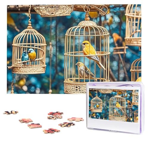 Puzzles, 1000 Teile (74,9 x 50 cm), personalisiertes Puzzle, Vogelkäfige und Vögel, herausforderndes Fotopuzzle mit Aufbewahrungstasche, Bilderpuzzle für Erwachsene und Familie von QVUEagriSJ