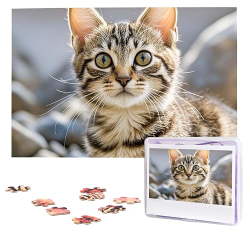 Puzzles, 1000 Teile (74,9 x 50 cm), personalisiertes Puzzle, braunes Tabby-Kätzchen-Puzzle, herausforderndes Fotopuzzle mit Aufbewahrungstasche, Bilderpuzzle für Erwachsene und Familie von QVUEagriSJ